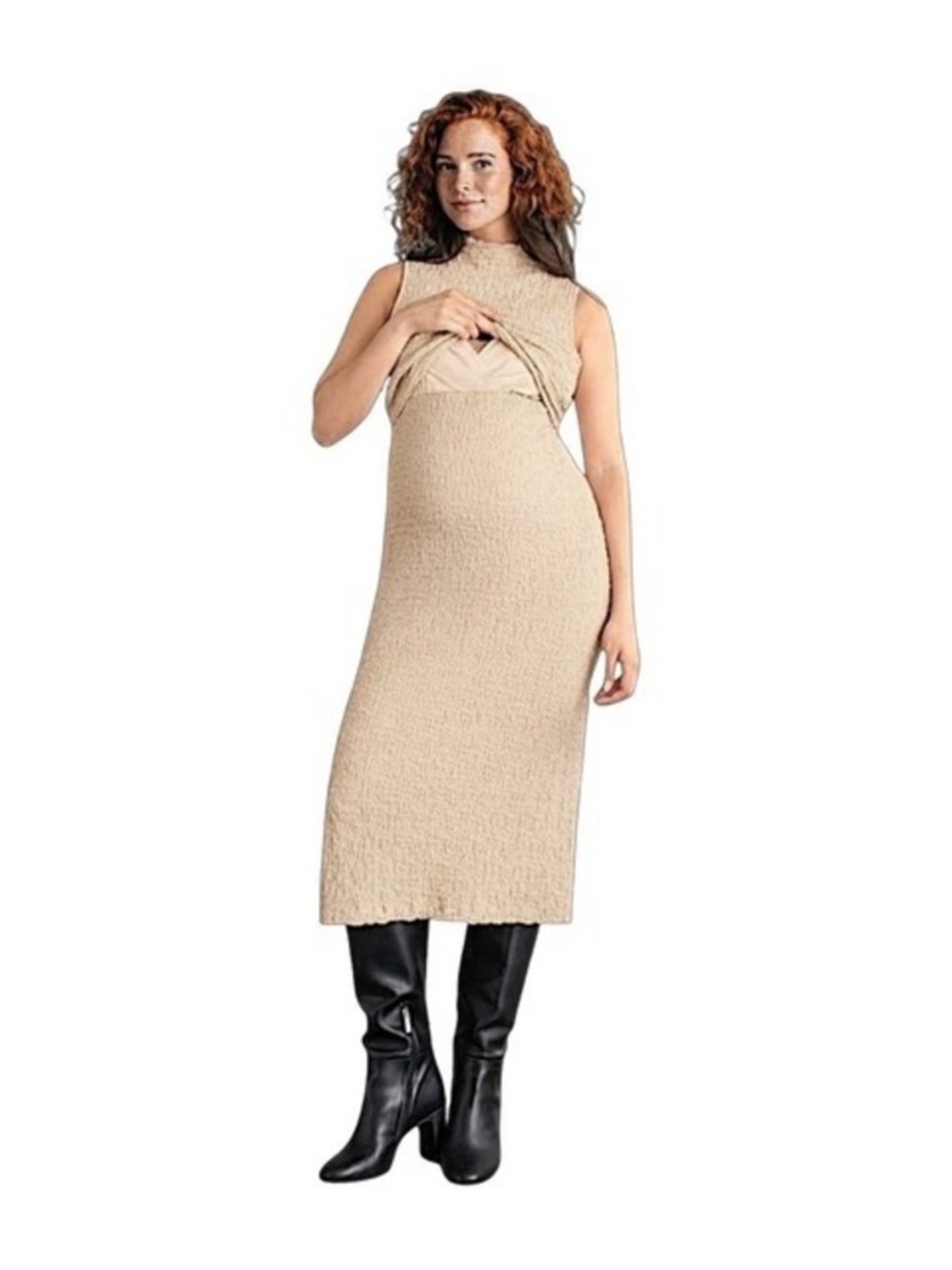 Seraphine Maternity/nursing Midi Dress, sand, size 8 (fits XS, S as well)
